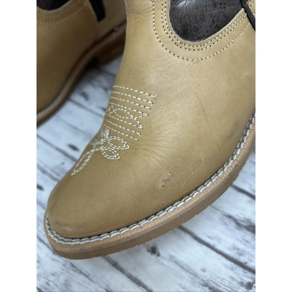 Agavero Rodeo Boots Girls Size 1 Leather Brown Embroidered Pattern
